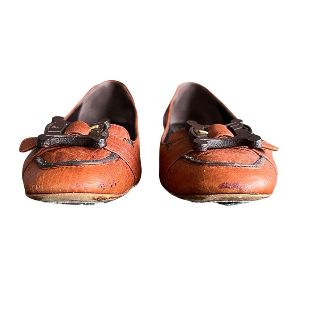 Celine Women’s Vintage Wooden Triomphe Cognac Brown Orange Leather Ballet Flat - Picture 4 of 11